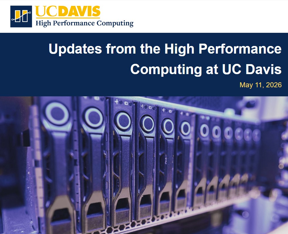 Slide graphic with UC Davis logo and blue-lit server rack photograph