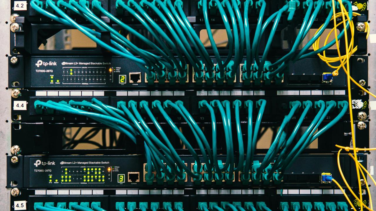 yellow cables plugged into a server